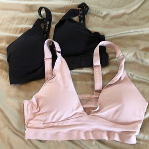 Danskin intimates. Medium super silky triangle bralette. Black and lavender nude